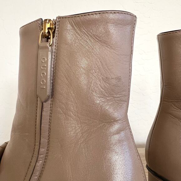 Gucci GG Marmont Fringe 75mm Ankle Boots 35 Mud Leather Block Heel - Picture 8 of 13